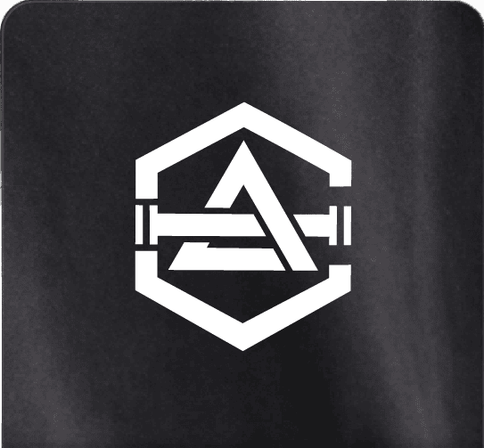 White hexagonal gym logo on black fabric