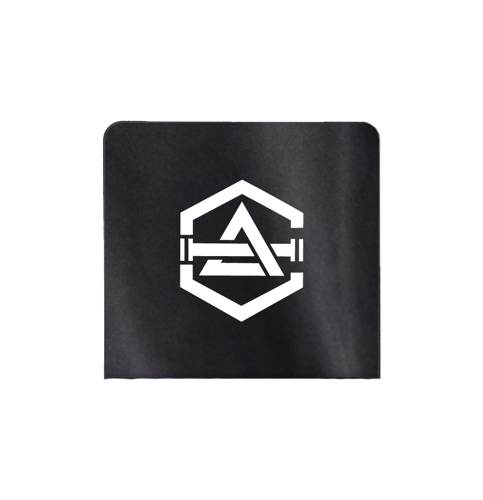 White hexagonal gym logo on black fabric