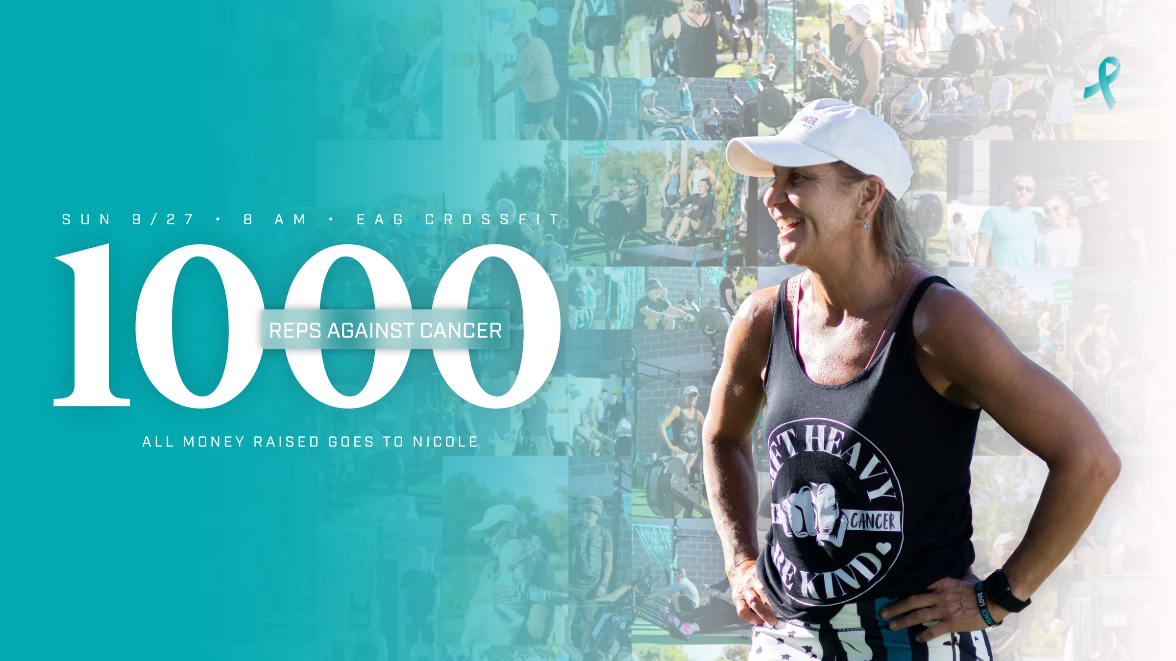 1000 Reps Against Cancer, Sunday 9/27 at 8 AM at EAG CrossFit. All money raised goes to Nicole.